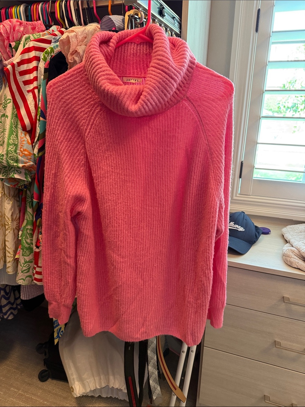 JODIFL Hot Pink Ribbed Cowl Neck Sweater